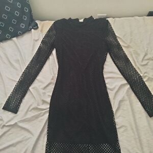 Forever 21 Black Long Sleeve Mesh Dress